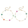 Brass & Glass Beaded Flower Link Chains Anklets AJEW-AN00730-2