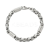 Non-Tarnish Grooved Column 304 Stainless Steel Byzantine Chain Bracelets for Men BJEW-B093-07P-1