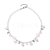 Glass with Rose Quartz Beaded Necklaces NJEW-JN04680-02-4