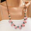 Ethnic Style Oval Porcelain Beaded Bib Necklaces with Imitation Leather Cord FS-WGD6870-01-2