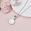 Stainless Steel Pave Natural White Shell Flat Round Magnetic Locket Pendant Necklaces for Women NJEW-NB00013-4