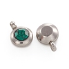 Trendy Original Color 304 Stainless Steel Grade A Rhinestone Flat Round Charm Pendants RB-M030-06T-2