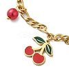 304 Stainless Steel Enamel Cherry Charm Bracelets BJEW-M095-01G-3