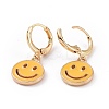 Hollow Out Smiling Face Enamel Hoop Earrings for Women EJEW-G304-01KCG-02-2