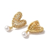 Rack Plating Brass Micro Pave Clear Cubic Zirconia & ABS Plastic Pearl Dangle Stud Earrings for Women EJEW-G403-10G-2