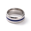 Royal Blue Enamel Grooved Line Finger Ring RJEW-I089-46P-3