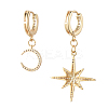 Star and Moon Asymmetrical Dangle Hoop Earrings EJEW-JE04031-02-3