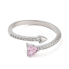Heart Brass Micro Pave Cubic Zirconia Open Cuff Rings for Women LS-RJEW-S416-02P-01-2