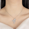 Brass Micro Pave Clear Cubic Zirconia 4 Butterfly Pendant Necklaces for Women FS-WG1F8BB-01-4
