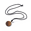 Natural Gemstone Flat Round with Hexagon Pendant Necklace with Nylon Cord for Women NJEW-P274-05-2