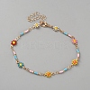 Brass Colorful Enamel Flower Link Chain Anklets for Women AJEW-WH0270-835-1