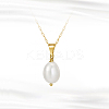 Natural Pearl Pendant Necklace with 925 Sterling Silver Paperclip Chains NJEW-I124-148-1