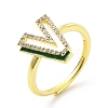 Mixed Color Enamel Initial Letter Adjustable Ring with Clear Cubic Zirconia RJEW-P045-01G-V-4