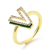 Mixed Color Enamel Initial Letter Adjustable Ring with Clear Cubic Zirconia RJEW-P045-01G-V-4
