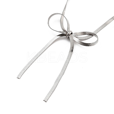 304 Stainless Steel Flat Snake Chain Bowknot Pendant Necklaces for Women NJEW-Z050-01P-02-1