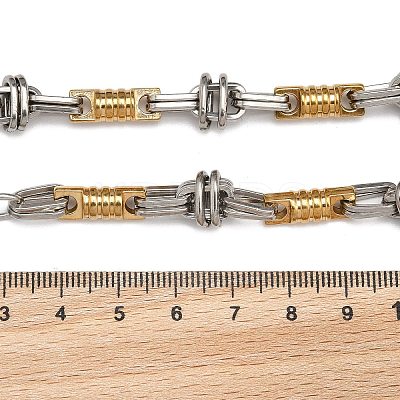 Ion Plating(IP) Two Tone 201 Stainless Steel Column & Oval Link Chain Bracelet BJEW-B078-30GP-1