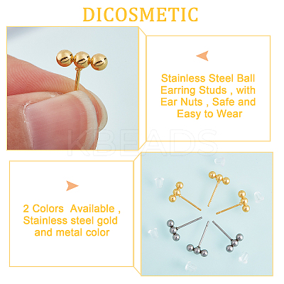 20Pcs 2 Color 201 Stainless Steel Beaded Horizontal Bar Stud Earrings with 316 Stainless Steel Pin for Women STAS-DC0008-84-1