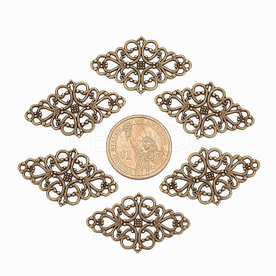 Tibetan Style Alloy Rhombus Filigree Joiners Links LS-X-TIBE-5377-AB-FF-1
