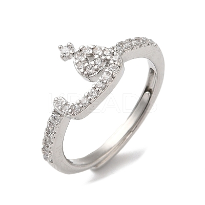 Rack Plating Brass Cubic Zirconia Arabic Letters Adjustable Rings for Women RJEW-S407-10P-09-1