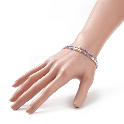 2Pcs 2 Style Natural Pearl & Glass Seed Beaded Stretch Bracelets Set BJEW-JB09032-1