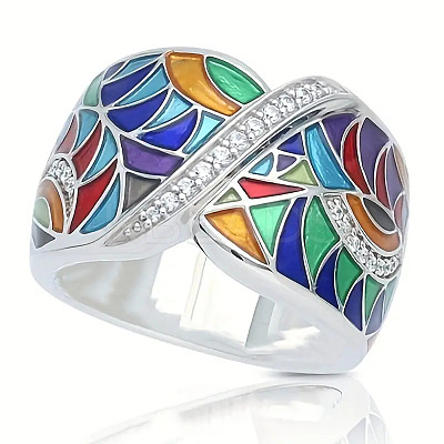 Ethnic Style Brass Micro Pave Cubic Zirconia and Enamel Finger Rings FS-WG810B2-01-1