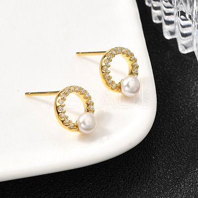 925 Sterling Silver Clear Cubic Zirconia Ring Stud Earrings EJEW-L300-09G-1
