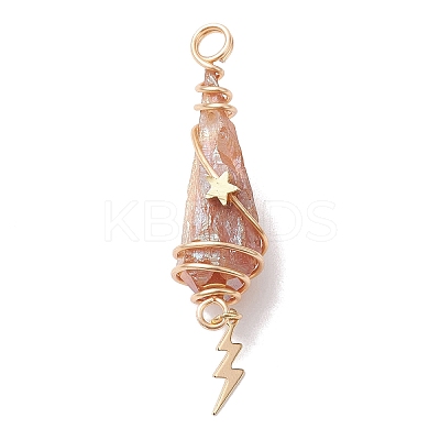 3Pcs 3 Styles Electroplated Natural Quartz Crystal Copper Wire Wrapped Pendants PALLOY-JF02586-07-1
