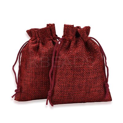 Polyester Imitation Burlap Packing Pouches Drawstring Bags ABAG-R005-9x12-M-1