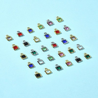 30Pcs 15 Colors Square Rack Plating Brass Glass Charms KK-FS0001-40-1