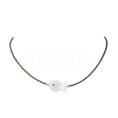 2Pcs 2 Colors Handmade Foil Lampwork Fish & Natural Rainbow Moonstone & Obsidian Faceted Round Beaded Necklaces for Women NJEW-JN05535-1