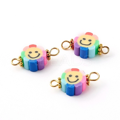 Flower with Smile Face Polymer Clay Links Connectors PALLOY-JF00720-1