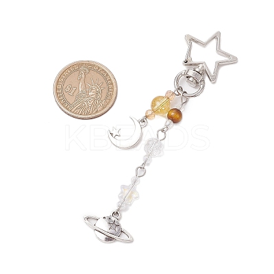 Natural Quartz Crystal Beads with Natural Grade AB Tiger Eye Beads and Glass Beads and Alloy Charms Decorations HJEW-JM03031-1