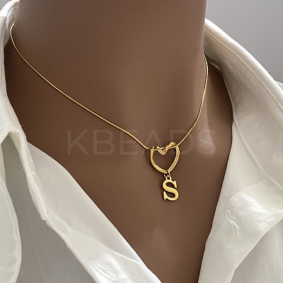 304 Stainless Steel Heart with Initial Pendant Necklaces for Women FS-WG4DC9E-19-1