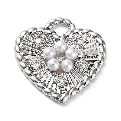 Rack Plating Brass Micro Pave Cubic Zirconia and Plastic pearl Pendants KK-Q786-07P-1
