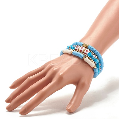 5Pcs 5 Style Polymer Clay Heishi Beaded Stretch Bracelets Set BJEW-JB07532-02-1
