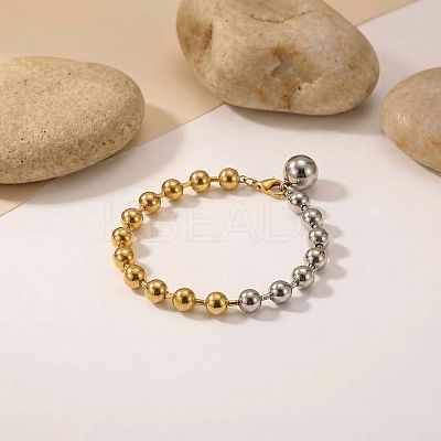 Duo Tone 304 Stainless Steel Ball Charm Round Beaded Bracelets for Women WGBF083-01-1