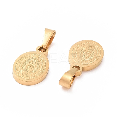 Ion Plating(IP) Oval with Virgin Mary & Word 304 Stainless Steel Charms STAS-I036-12-1