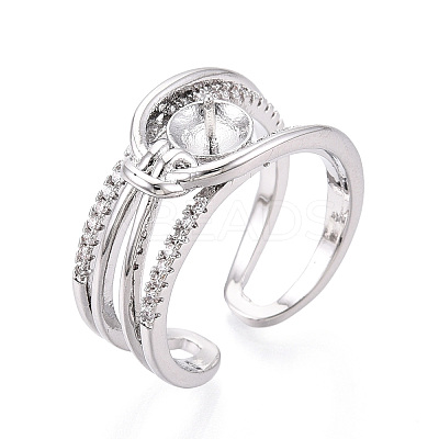 Brass Micro Pave Clear Cubic Zirconia Cuff Ring Settings KK-T076-56P-1