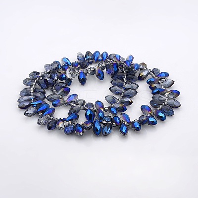 Half Plated Faceted Teardrop Electroplate Glass Pendants Beads Strands GLAA-A023A-HP03-1