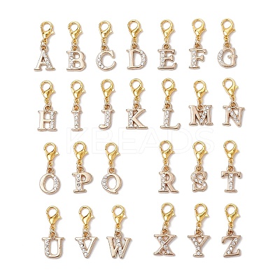 26Pcs Letter A~Z Alloy Rhinestone Pendant Decorations HJEW-JM02653-1
