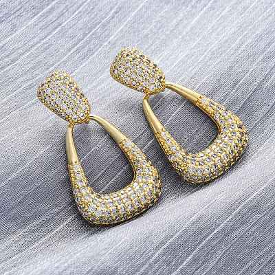 Teardrop Brass Micro Pave Clear Cubic Zirconia Cuff Earrings EJEW-K305-01G-1
