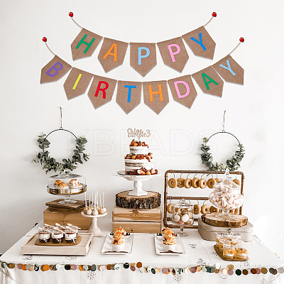 1 Set Word Happy Birthday Linen Hanging Banners Flags AJEW-SP0001-51A-1