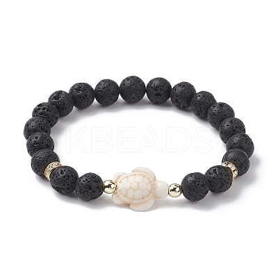 Tortoise Synthetic Turquoise & Natural Lava Rock Stretch Bracelets for Women BJEW-JB10106-06-1
