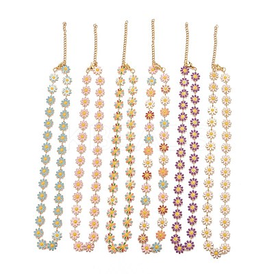 Enamel Daisy Link Chain Necklace NJEW-P220-01G-1