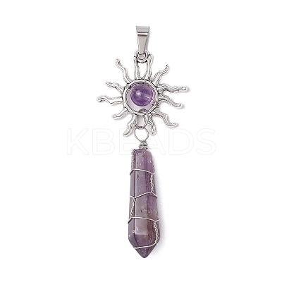 5Pcs Copper Wire Wrapped Natural Lapis Lazuli & Quartz Crystal & Rose Quartz & Green Aventurine & Amethyst Big Pendants PALLOY-JF03640-1