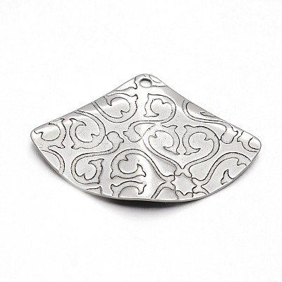 Tarnish Resistant Carved 304 Stainless Steel Fan Pendants STAS-N073-10-1