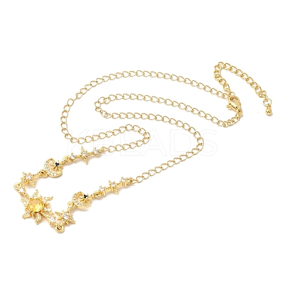 Brass Micro Pave Cubic Zirconia Sun & Moon & Star Pendant Necklaces NJEW-B157-17G-1