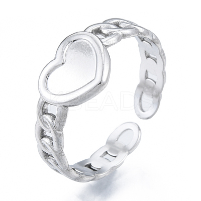 Non-Tarnish 304 Stainless Steel Heart with Chain Cuff Rings RJEW-N038-127P-1