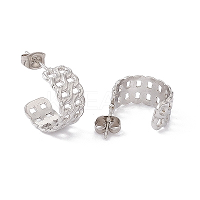 Non-Tarnish 304 Stainless Steel Curb Chains Wrap Stud Earrings EJEW-G314-03A-P-1