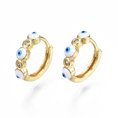 Clear Cubic Zirconia Evil Eye Huggie Hoop Earrings with Enamel EJEW-N015-18A-1